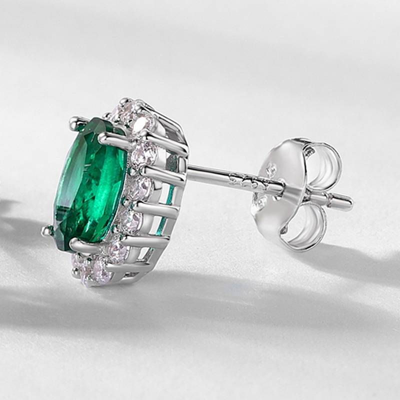 Oval cultivated emerald retro earrings S925 silver full of colored gemstone earrings light luxury atmosphere_voghion.com