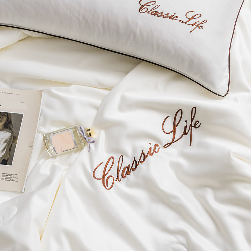 Washable Summer Comforter Set - 4-Piece Silky Cooling Bedding Breathable Tencel Air Conditioning Duvet Ultra-Thin & Lightweight_voghion.com