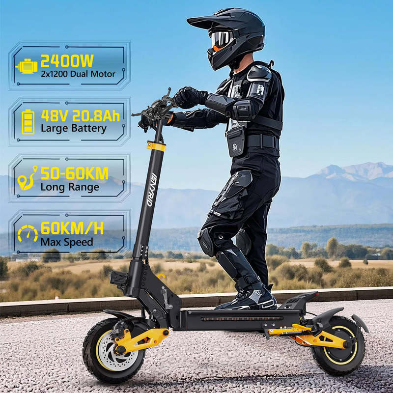 IENYRID ES1 Dual Motor Offroad Elektroroller für Erwachsene: Dual 1200W Motoren, 48V 20.8AH Akku 10 Zoll_voghion.com