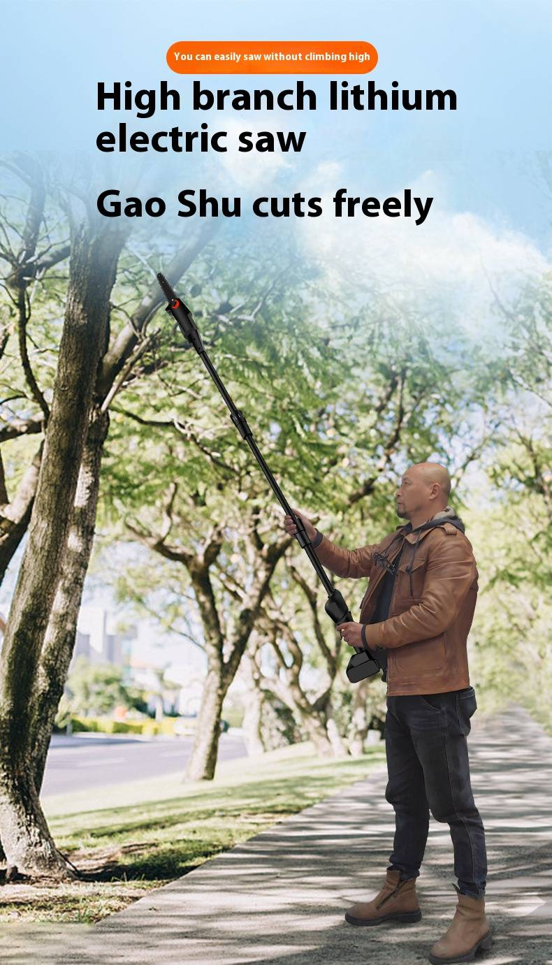 Cordless Lithium-Ion Electric Chainsaw With Extendable Pole For Tree Pruning, Wood Cutting & Gardening – Lightweight & Powerful (2.3kg)_voghion.com