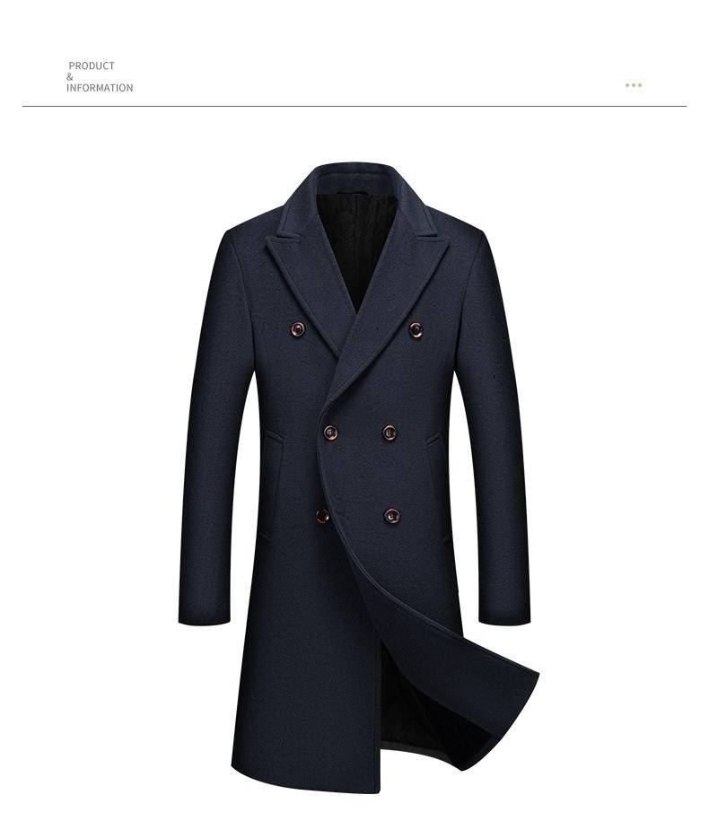 Premium Wool Blend Overcoat For Men - Long Double Breasted Winter Coat With Notched Lapel, Knee-Length Warm Trench Coat I (S-XXXL)_voghion.com