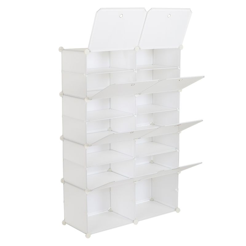Étagère à chaussures portable à 7 niveaux, 28 paires, 14 compartiments, extensible, pour talons, bottes, chaussons, blanc_voghion.com