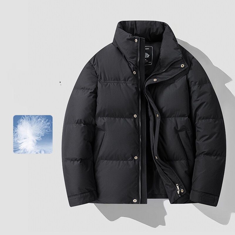 Jacquard-Daunenjacke mit Stehkragen – Puffermantel aus weißen Gänsefedern mit 550er-Füllung, schmal geschnittene Unisex-Winteroberbekleidung_voghion.com