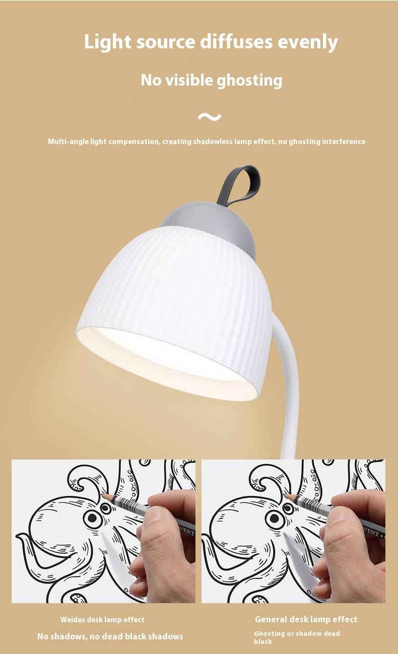 Lampada da scrivania a LED USB con dimmerazione continua – Lampada da studio flessibile a collo d'oca, illuminazione per la cura degli occhi da 4000K per lettura e lavoro (nero/bianco moderno)_voghion.com