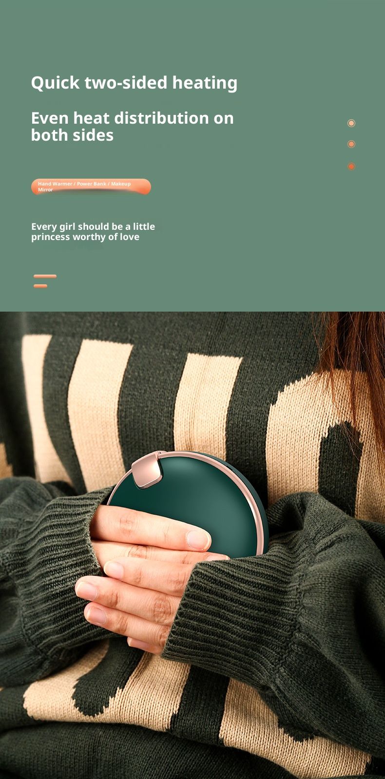 Set regalo 3 in 1 in stile vintage: specchio per il trucco a LED, power bank da 6000 mAh e scaldamani regolabile con ricarica USB - illuminazione bifacciale_voghion.com