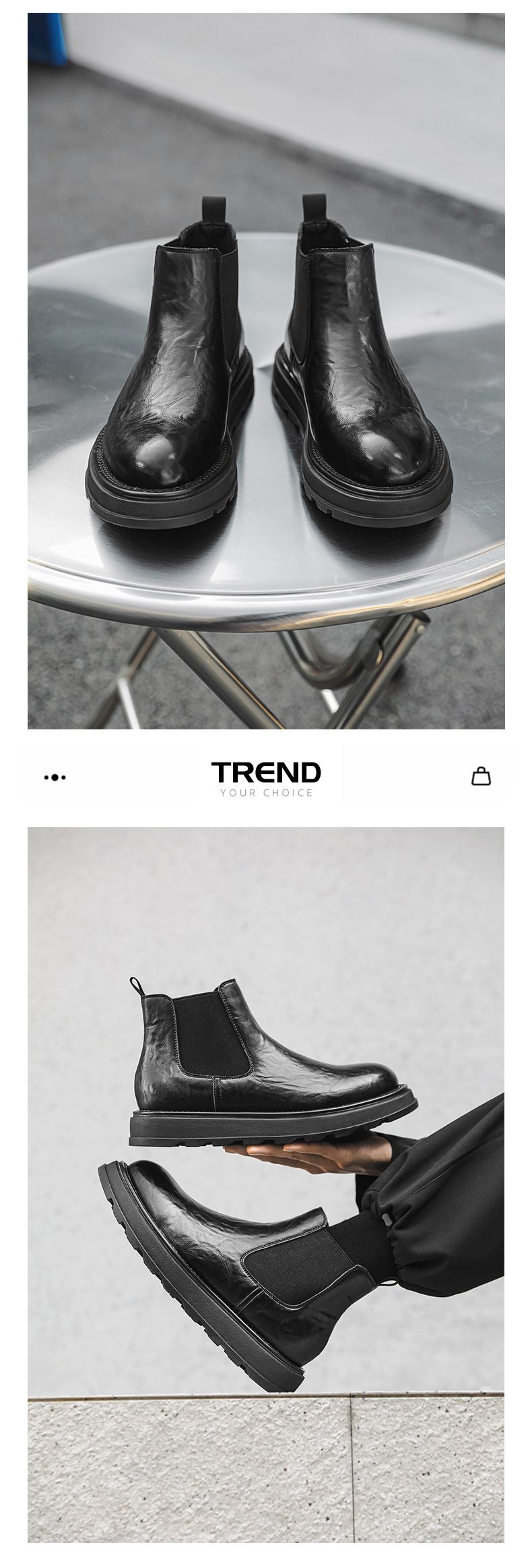 Chelsea Boots Herren Plissee-Design Mid-Top Lederschuhe Retro Low-Top Martin Boots Tide_voghion.com