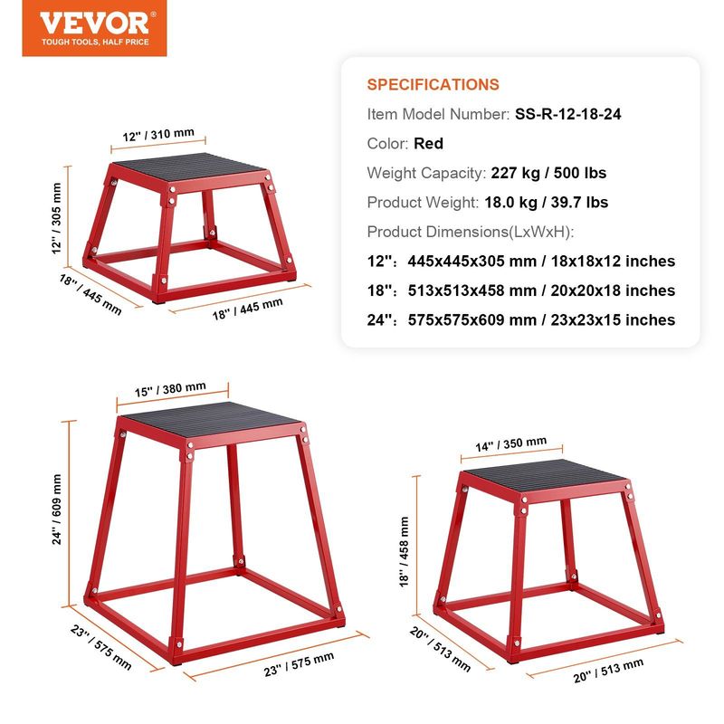 VEVOR Plyometric Jump Boxes, 12/18/24 Inch Plyo Box, Platform And Jumping Agility Box, Anti-Slip Fitness Exercise Step Up Box Set For Home Gym Training, Conditioning Strength Training, Red_voghion.com