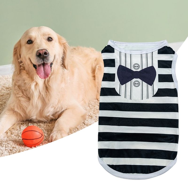 Guangying Pet Shirt Round Collar Stripe Bowknot Decor Pet Dog Sleeveless Shirt Outfit For Party_voghion.com
