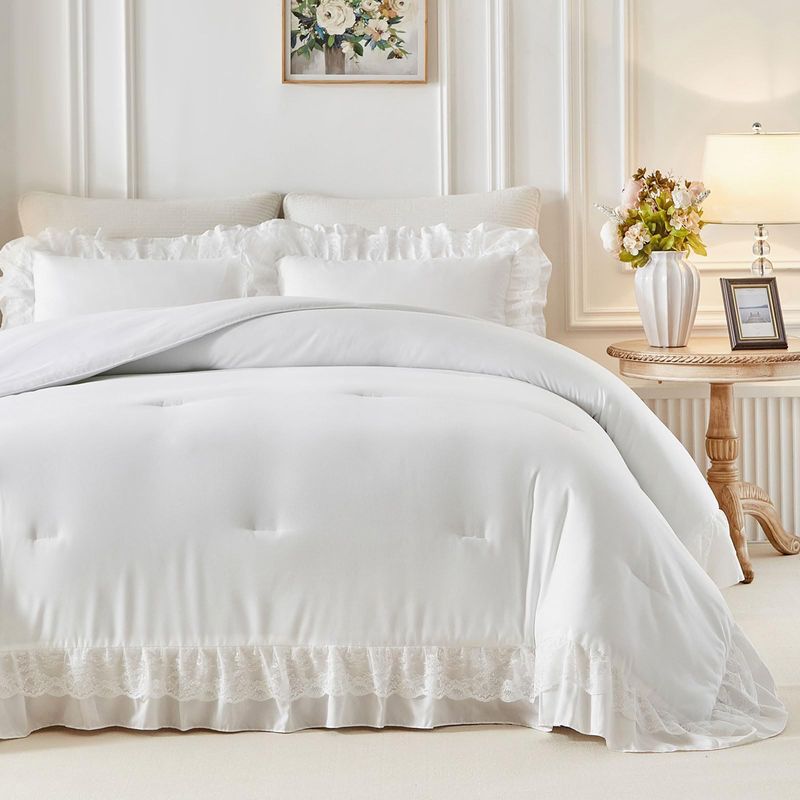 Black Lace Trim Bedding Set - Fluffy Polyester Quilted Comforter With Duvet Cover & Pillowcases - Elegant & Romantic Home Decor_voghion.com