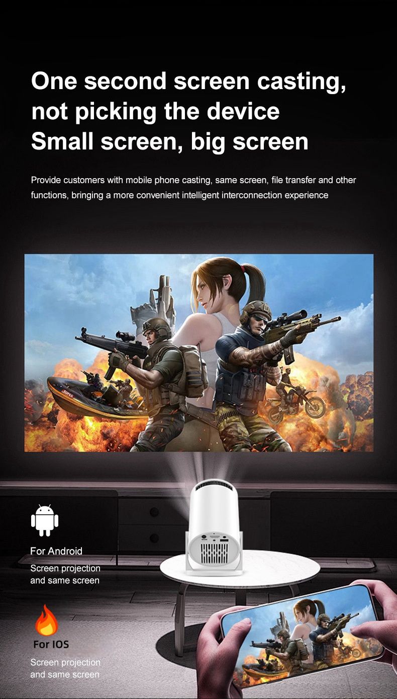 Y200 Portable Projector: 240 ° Rotation,wireless Screen Projection, 80-inch 1080P High Definition Display, Built-in Speaker, Accompanying Home Theater_voghion.com