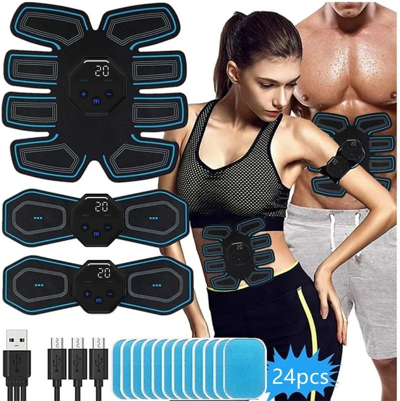 EMS Hydrogel Muscle Three-piece Set Portable Vest Line Trainer Abdominal Fitness Device Home Cervical Acupoint Patch_voghion.com