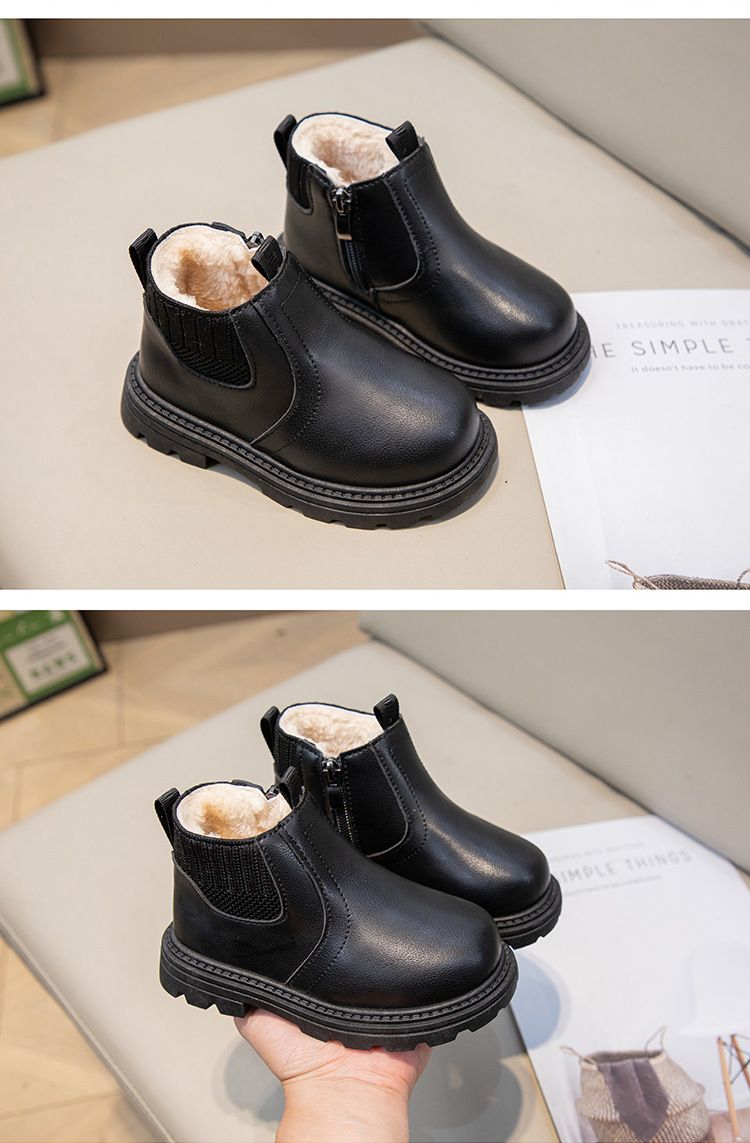 Winter Plush Children's British Short Boys, Side Zipper Martin for Girls, Soft Bottom Fashion Boots_voghion.com