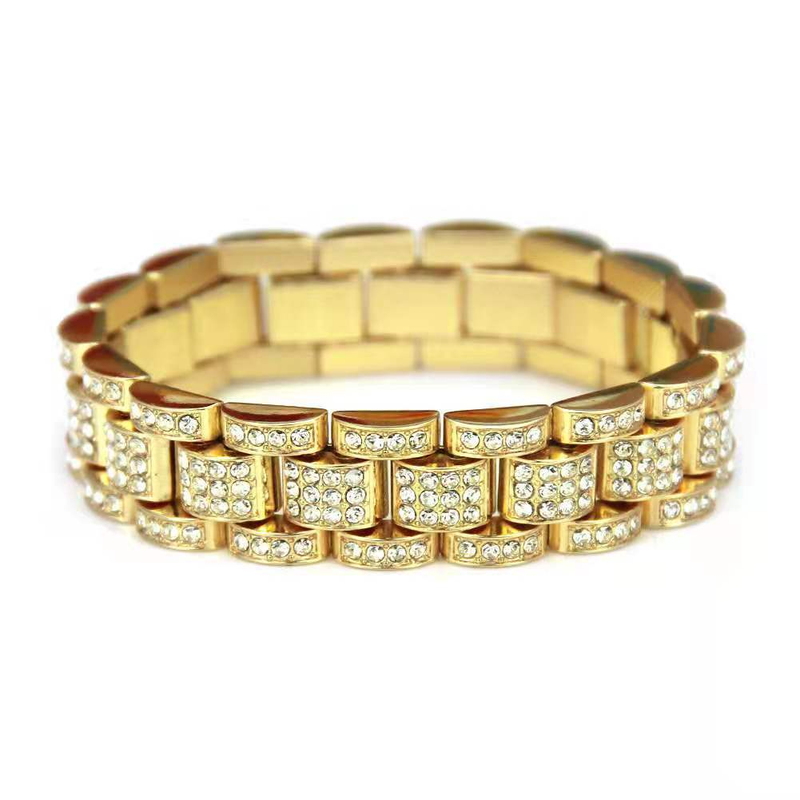 Zegarek na bransoletce dla mężczyzn Iced Out Clock Hip Hop Duży łańcuch Złoty zegarek na rękę Rhinestone Bling Męski zestaw prezentowy Religio Masculino_voghion.com