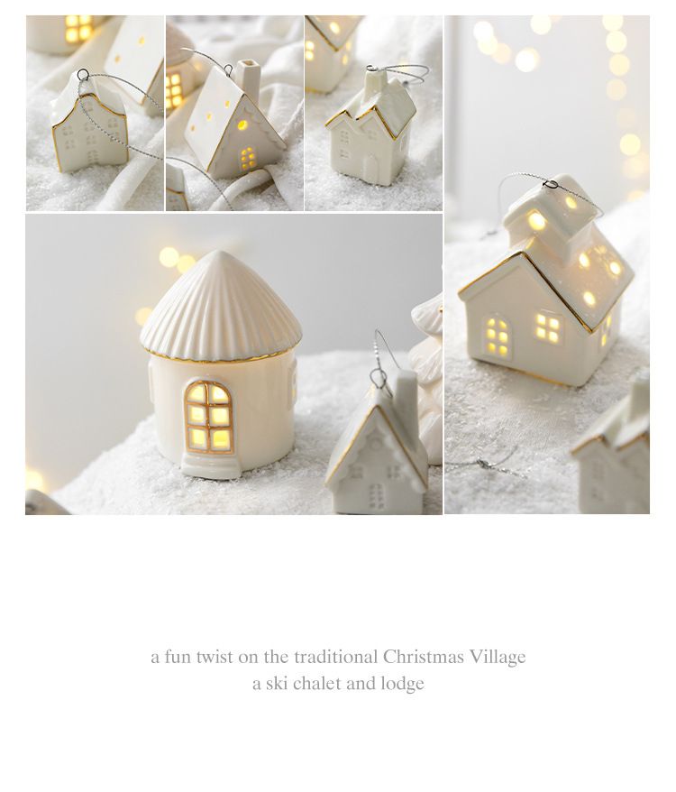 NUCHI Kleines Keramikhaus-Set, Anhänger, Weihnachtsbaum, hängende Ornamentdekoration_voghion.com