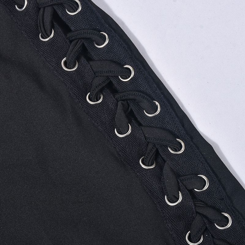 Completo due pezzi composto da top corto traforato e gonna lunga - Moda streetwear per donna | Tessuto in seta di latte | Abbigliamento da discoteca alla moda (nero, S/M/L)_voghion.com