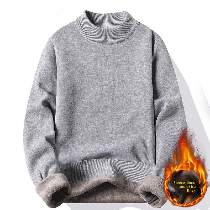 Verdickter Halbrollkragenpullover aus Plüsch für Herren, mittellanger Strickpullover, Herren-Unterhemd_voghion.com