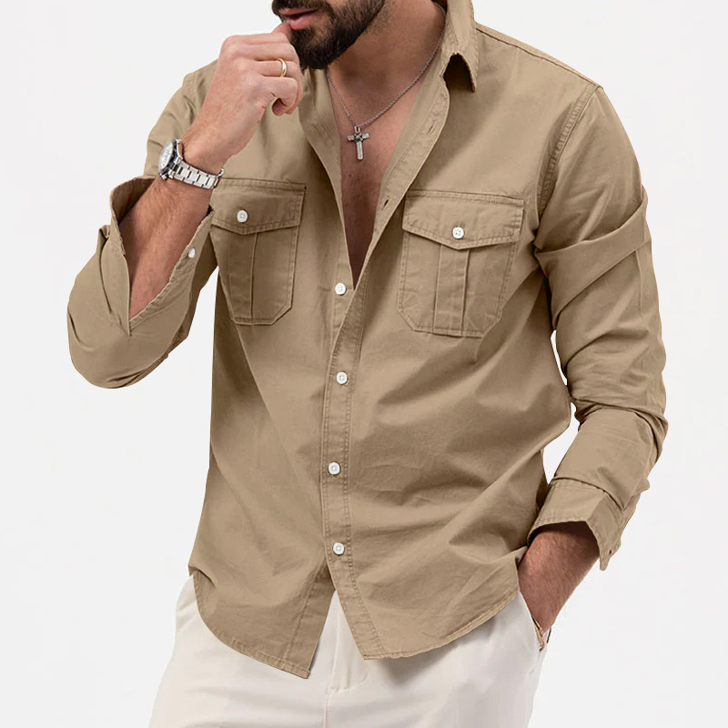2024 Nova Estação Independente Transfronteiriça Camisa Masculina Multi-bolso Casual Manga Longa Camisa Masculina_voghion.com