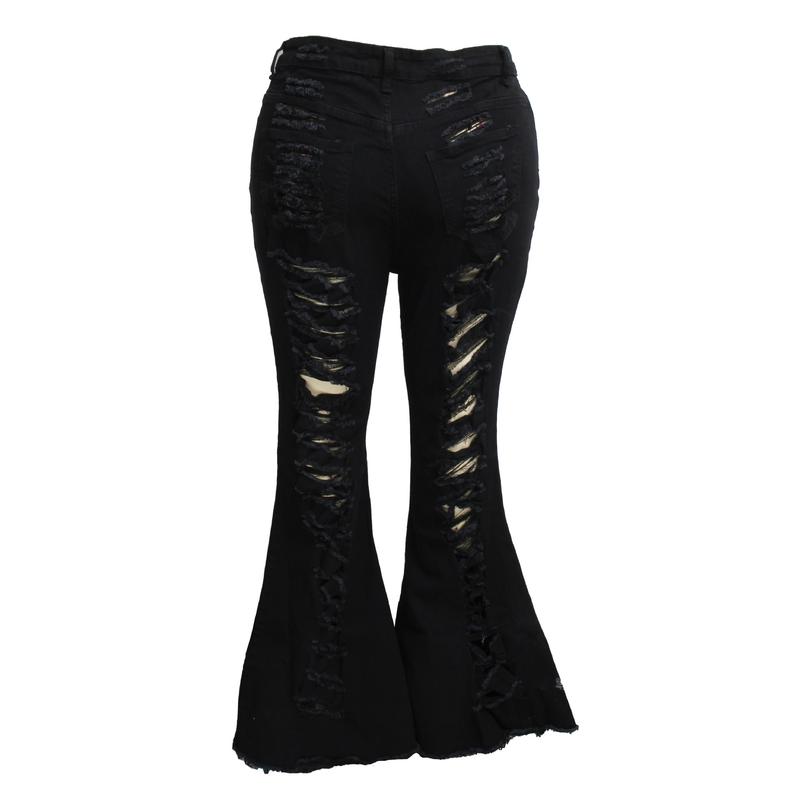 Roupas femininas tendência da moda personalidade rasgada calças largas elásticas_voghion.com