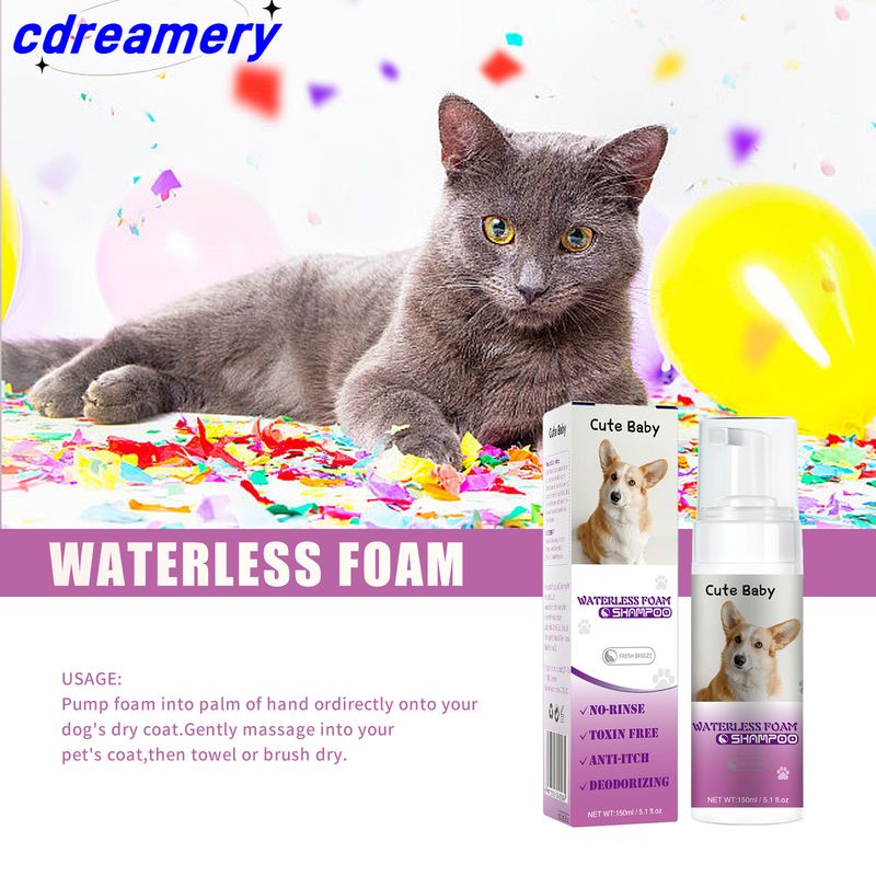 Mousse för kemtvätt för husdjur Katt Hund Vattenfri skumspray Rengöringsschampo Utomhus Kemtvätt för husdjur Badgel_voghion.com