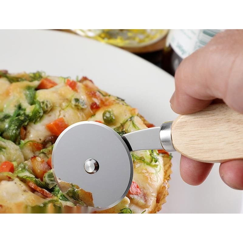 Edelstahl mit Eichengriff, PIZZA-Rollschneider, Schneider, Backwerkzeug, Pizzaschneider_voghion.com