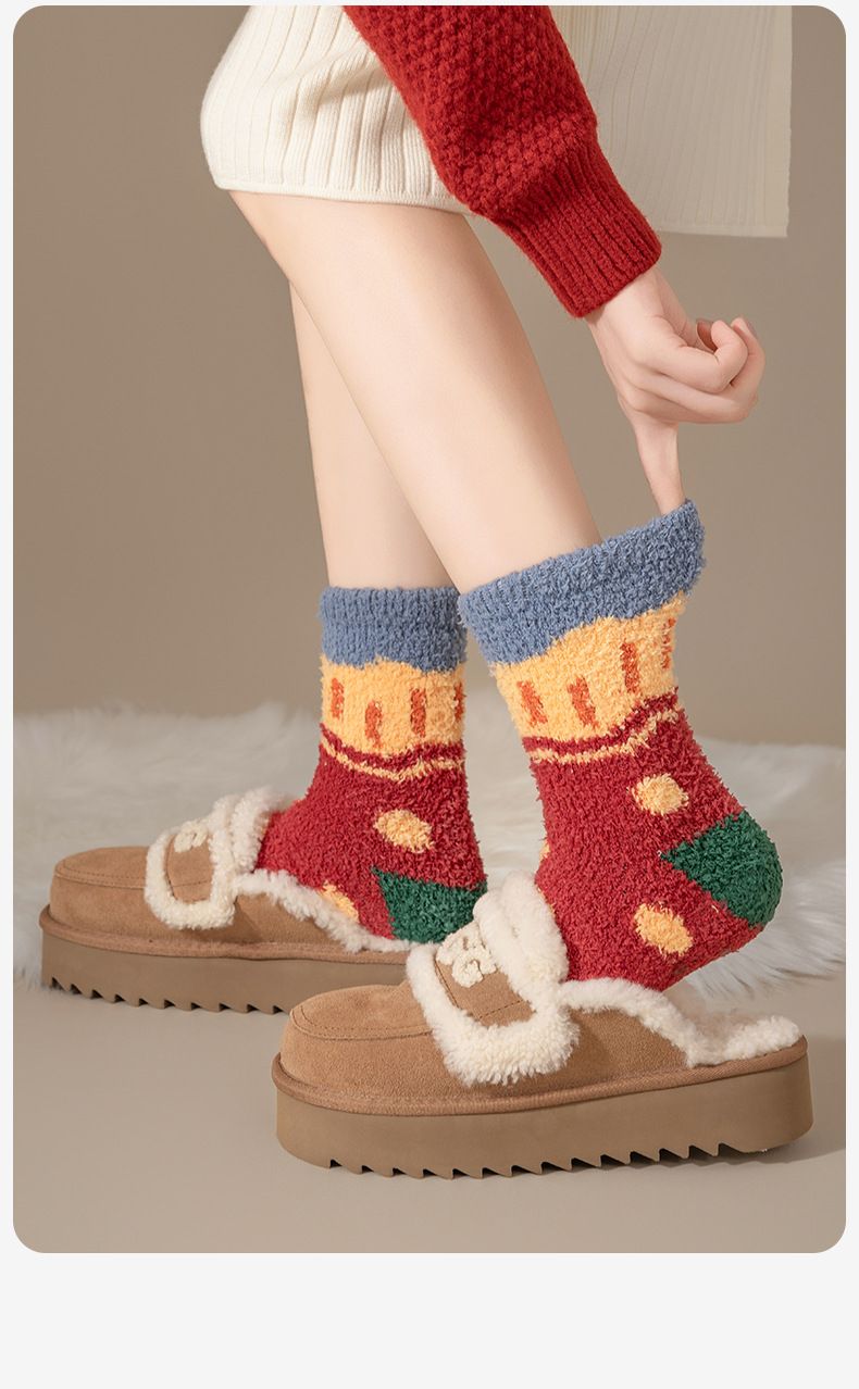 Calzini Calzini in pile corallo per donne Calzini da notte spessi anti-perdita di pelo in jacquard con cartoni animati Calzini da pavimento antiscivolo Calzini caldi per la casa_voghion.com