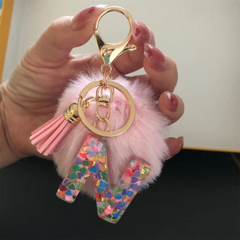 Beliebte Haar Ball Harz Englisch Anhänger Bunte Tropf Kleber Liebe Brief Schlüsselanhänger_voghion.com
