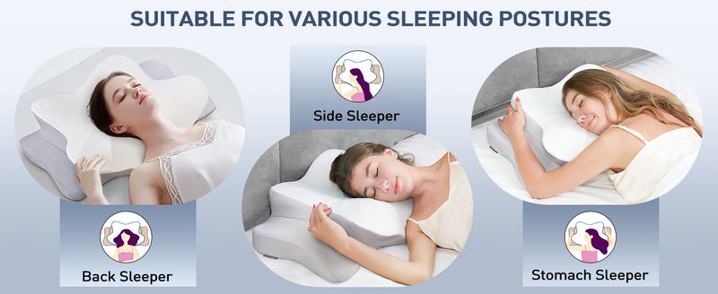Cervicaal kussen voor nek en schouders, contour memory foam kussen, ergonomisch nekondersteuningskussen voor zij-rug buikslapers met kussensloop_voghion.com