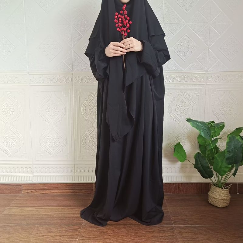 Vestido de dos piezas con hiyab, holgado, con mangas murciélago y color liso para mujer de Dubái, P105_voghion.com