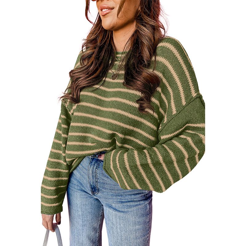 Maglione invernale a maniche lunghe, lavorato a maglia, con spalle cadenti e blocchi di colore, nuovo modello 2025, per donna_voghion.com