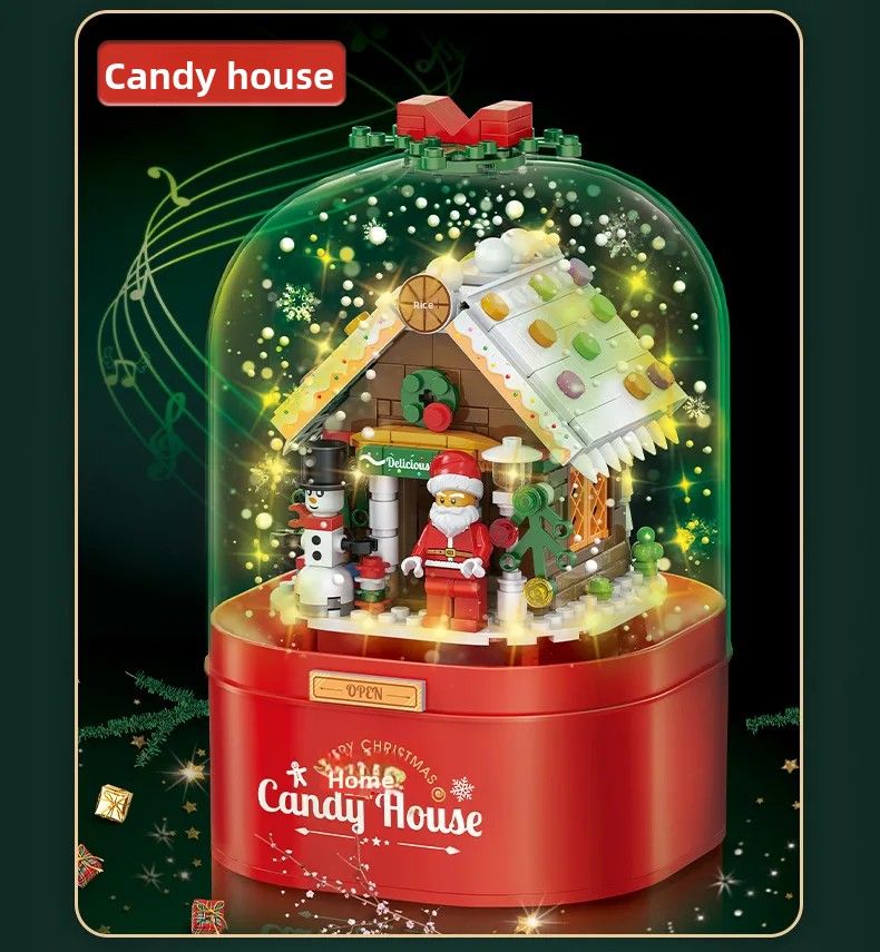 Rotierende Acht Spieluhr Weihnachtsgeschenk Weihnachtsmann Schneefall Süßigkeitenhaus Kompatibel Lego Weihnachtsbausteine Z013_voghion.com