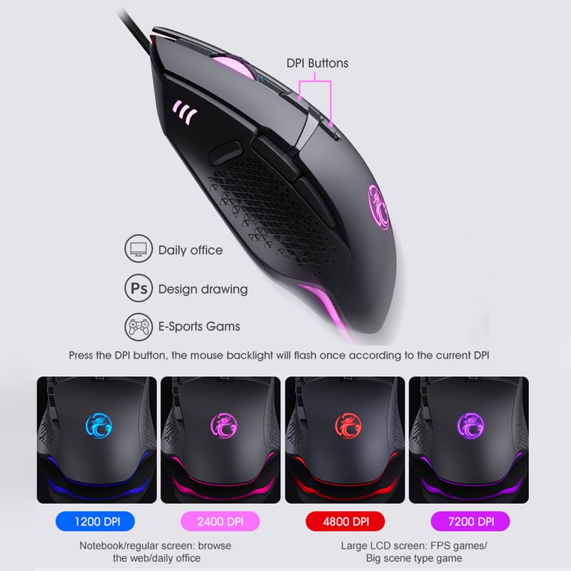 Farfi IMICE T91 Gaming Justerbar DPI-kompatibel ABS-datamus med brannknappdesign for kontor_voghion.com