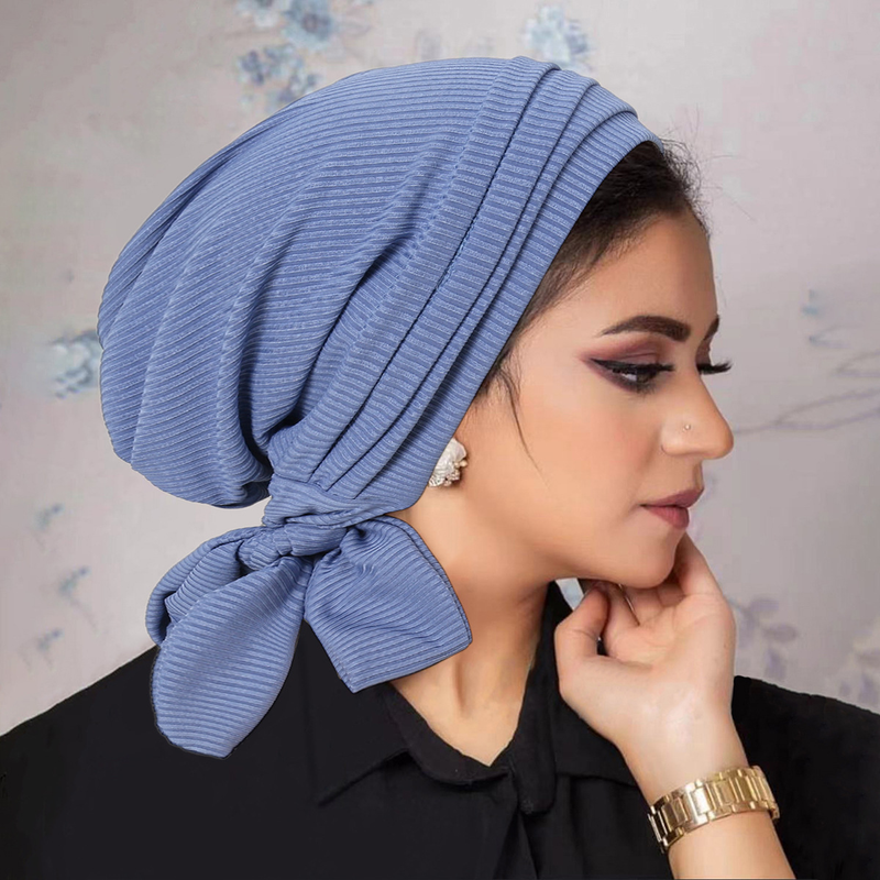 Women's Clothing Solid Color Threaded Four Strips Long Tail Headband Cap Chemotherapy Hat Women's Two Strips Long Tail Hat_voghion.com