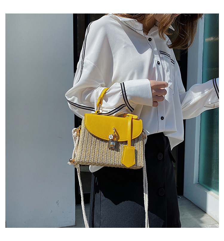 New Women's Bag Korean Fashion Lock Straw Bag Casual Handheld Small Square Bag Woman_voghion.com