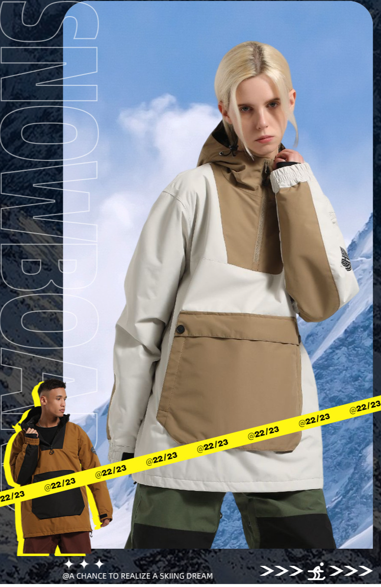 Νέα χειμερινή ένδυση σκι για άνδρες χαλαρό σνόουμπορντ αντιανεμικό αδιάβροχο ζεστό χρώμα αντίθεσης χιονιού γυναικεία υπαίθρια εξοπλισμός σκι_voghion.com