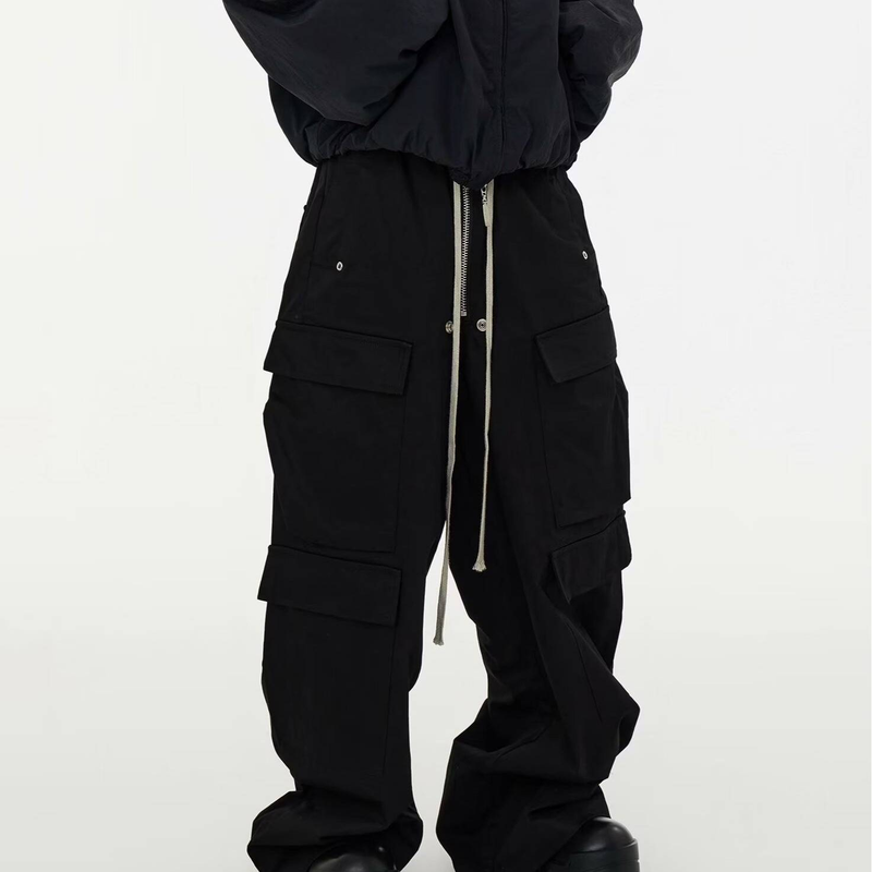 Herretøj Nyt Arbejdstøj med flere lommer Moppebukser Elastisk Snøre Brede Ben Mørk Herretøj Løst Stor Størrelse Unisex_voghion.com