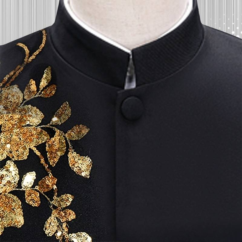 Costum nou cu guler înalt pentru bărbați, costum negru pentru studenți din Republica China, costum de performanță corală, stil chinezesc_voghion.com