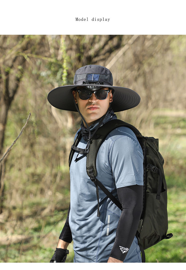 Cappello da uomo con tesa larga e alimentazione solare, con ventola ad alta velocità e batteria ricaricabile, per pesca/escursionismo all'aperto_voghion.com