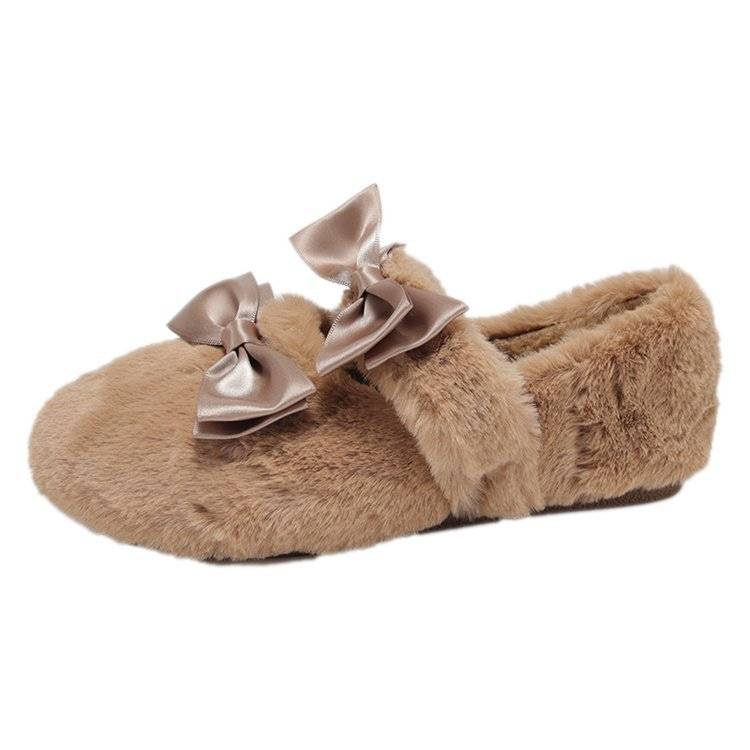 Nuove scarpe da donna autunno/inverno 2025.1 con doppio fiocco e scarpe in cotone felpato, senza calzini_voghion.com
