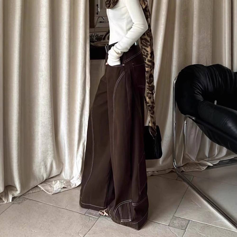 Retro Straight-Leg Jeans – High Waist Loose Fit Denim Pants (Vintage Brown Wash, Streetwear Staple, Non-Stretch Cotton Blend, Unisex Hip-Hop Style)_voghion.com