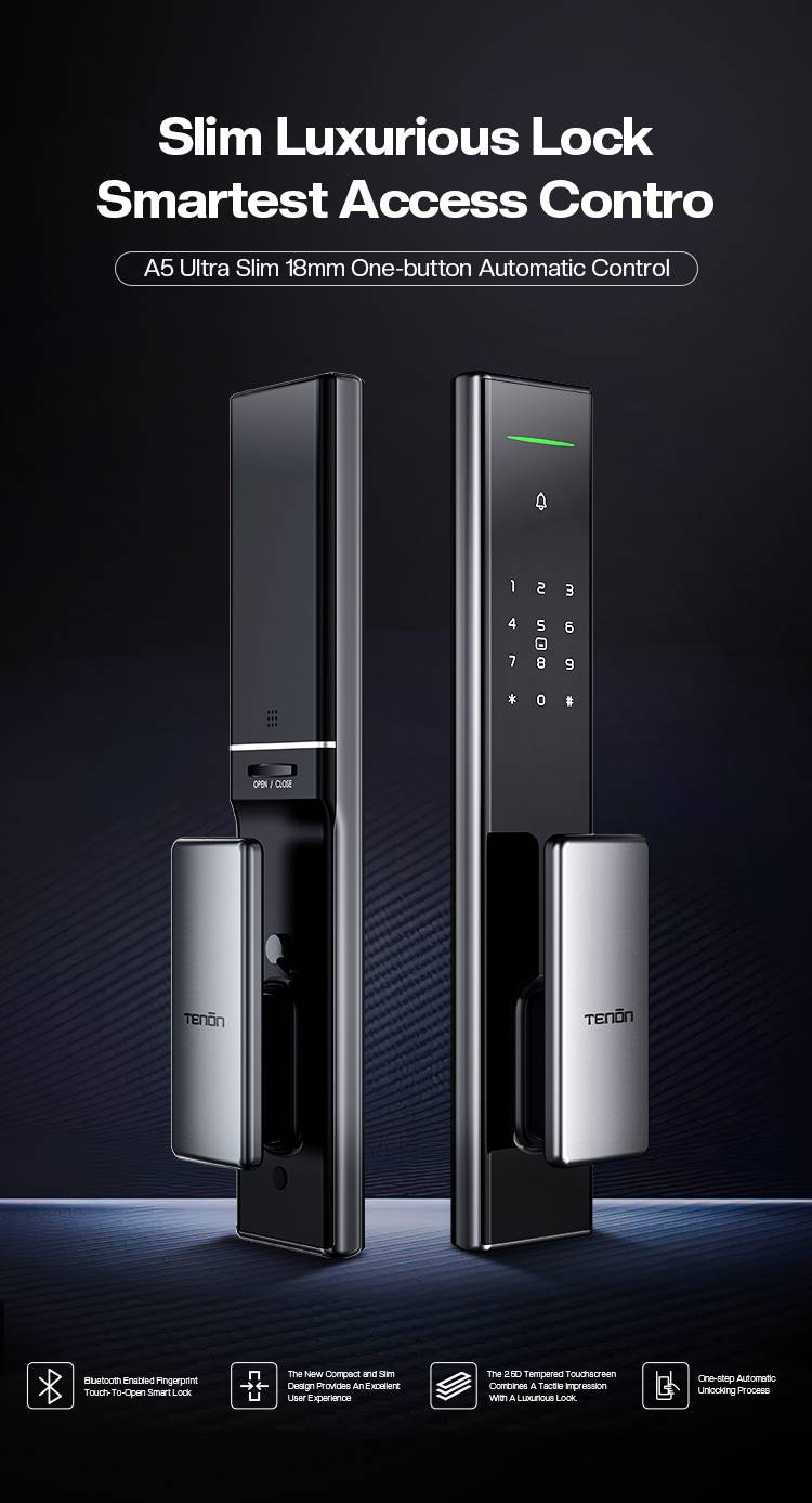 Serratura per porta residenziale senza chiave Tuya WiFi Riconoscimento facciale biometrico delle impronte digitali Tenon A5_voghion.com
