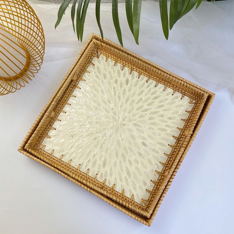 Creative Wicker Woven Colorful Shell Fruit Plate, Decorative Ornaments, Jewelry Storage Tray, Tea Storage Tray, Storage Basket_voghion.com