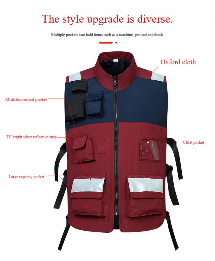 High-Visibility Safety Vest For Emergency & Volunteer Work - Lightweight Polyester Zip-Up With Multiple Utility Pockets_voghion.com