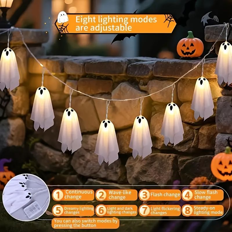 10 Ghost Ice Bar Lights Halloween Set With 8 Light Modes Battery Powered For Haunted House Party Decorations_voghion.com