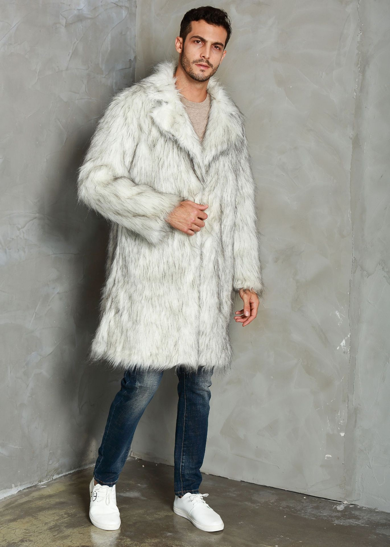 Men's suit collar imitation fur long coat coat_voghion.com