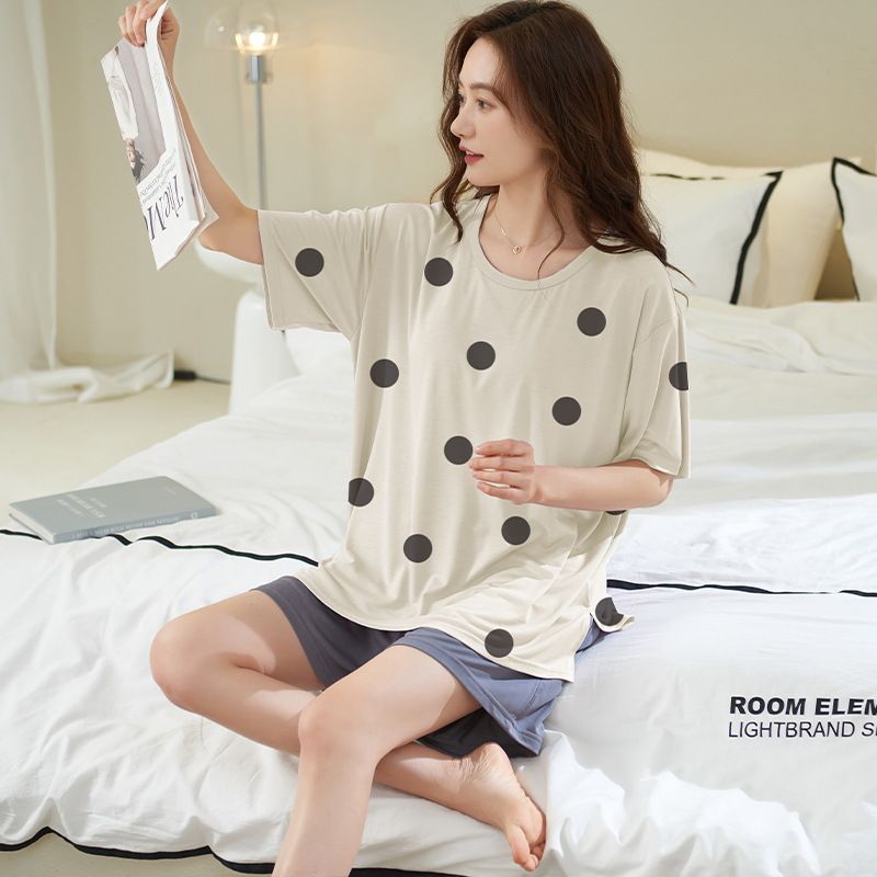 Sommer Kurzarm Damen Pyjama Shorts Set mit Brustmatte Modal Casual Hoodie Rundhals Live-Streaming Internet_voghion.com