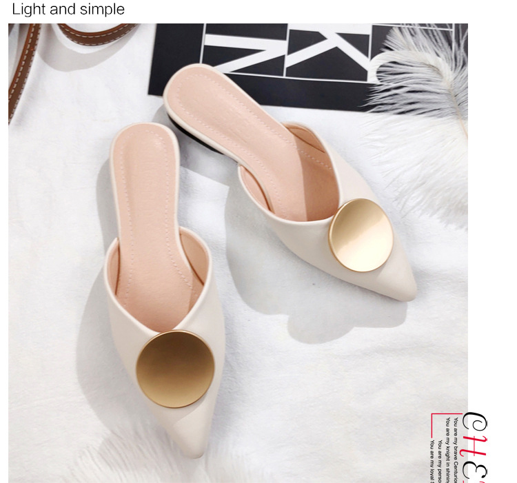 Sommer Neue Baotou Half Drag Sandalen Damen Spitze Zehen Flachem Boden Faule Leute Tragen EINE Pedal Muller Große Größe_voghion.com