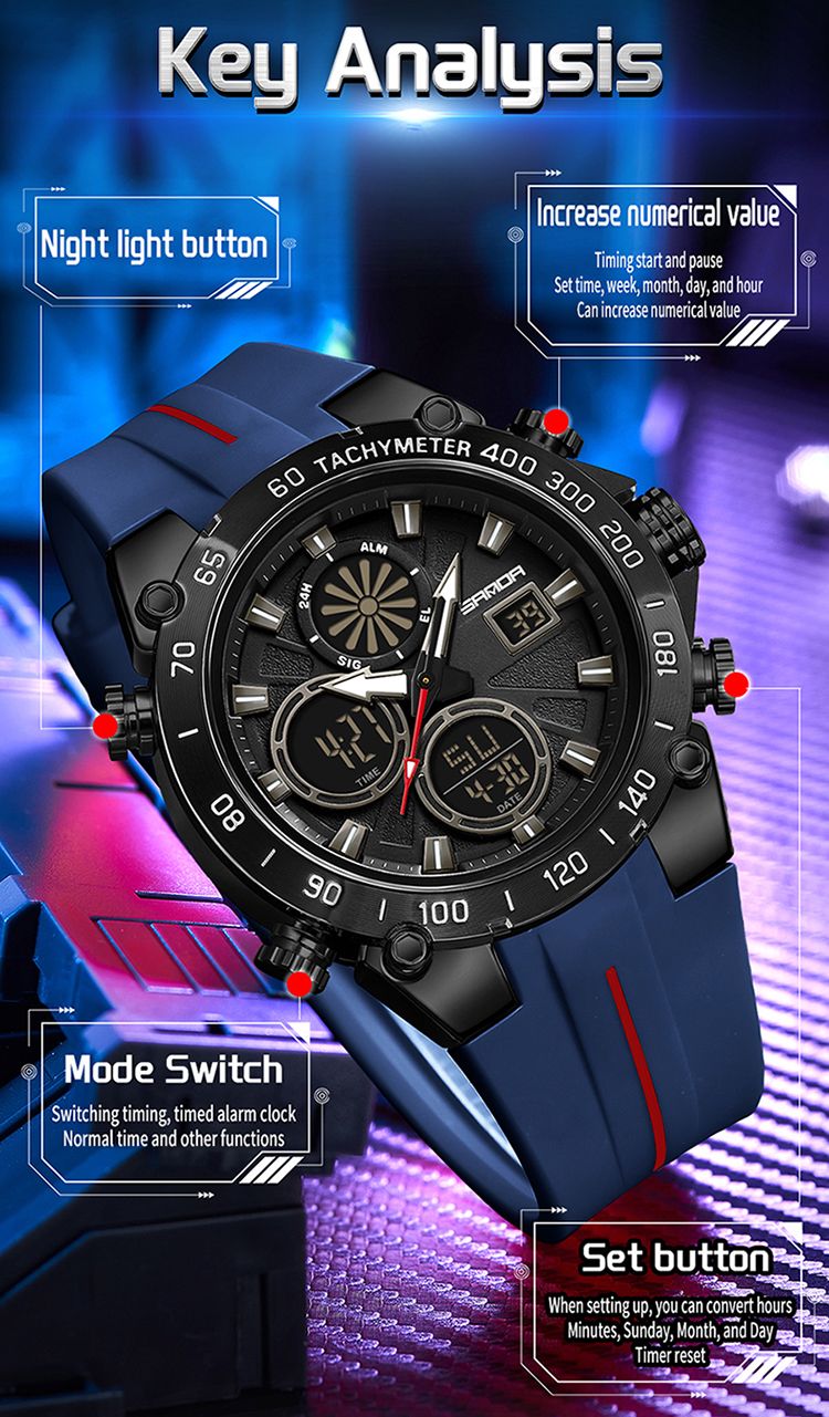 New Fashion Men's Sports Watch Dual Display Analog Digital Waterproof Clock LED Electronic Luminous Men Quartz Wristwatch_voghion.com