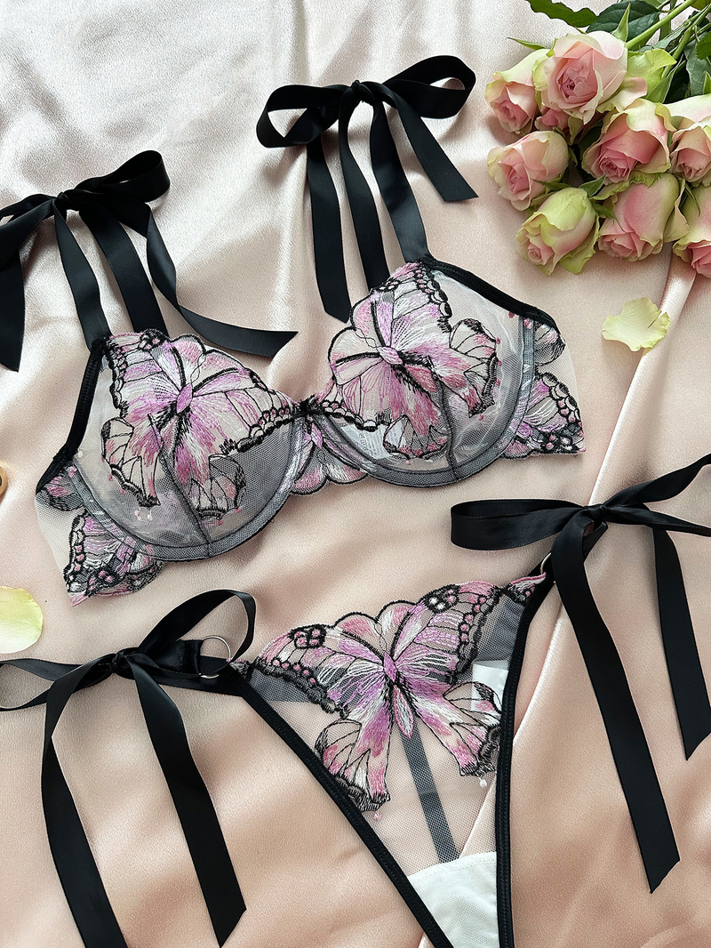 Lingerie Intimo Sexy con Ricamo a Farfalla in Rete e Tentazione Trasparente, Vendita Calda_voghion.com