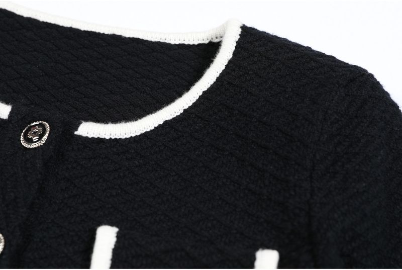 Luxury Knit Suit Set – Elegant Long Sleeve Cardigan & Straight Leg Pants (Black/Pink/White, Sizes S-XL)_voghion.com