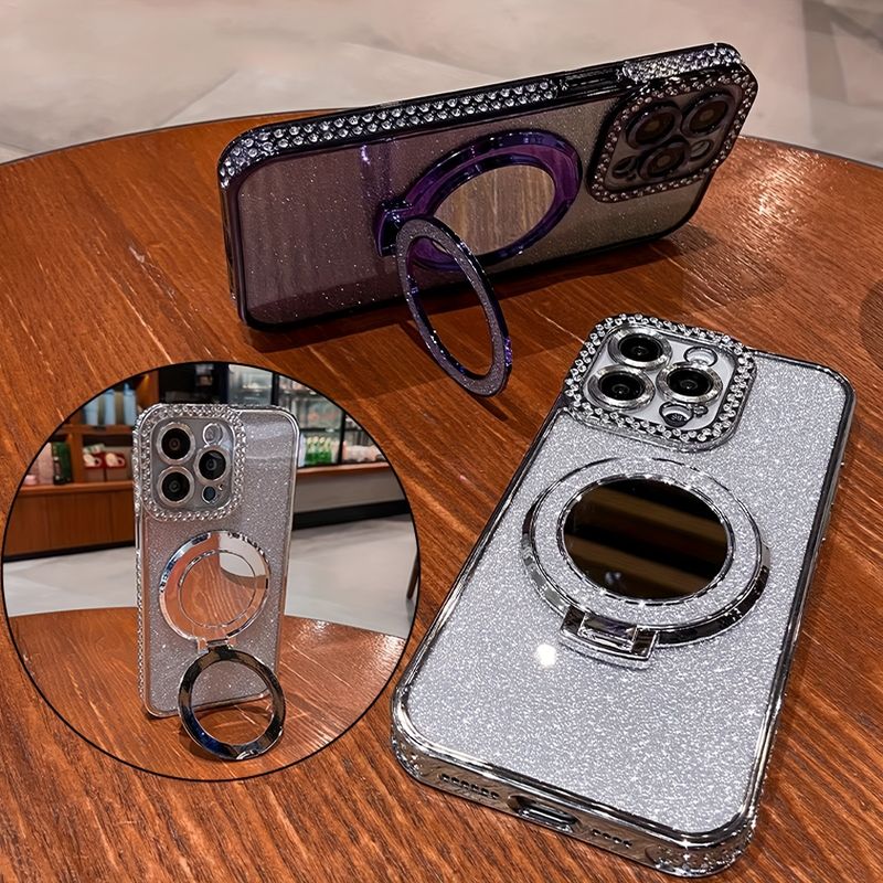 New Luxury High-Grade Glitter Double Row Diamond Mirror Magnetic Mobile Phone Case Suitable For Iphone 16 15 14 13 12 11 Pro Max /_voghion.com